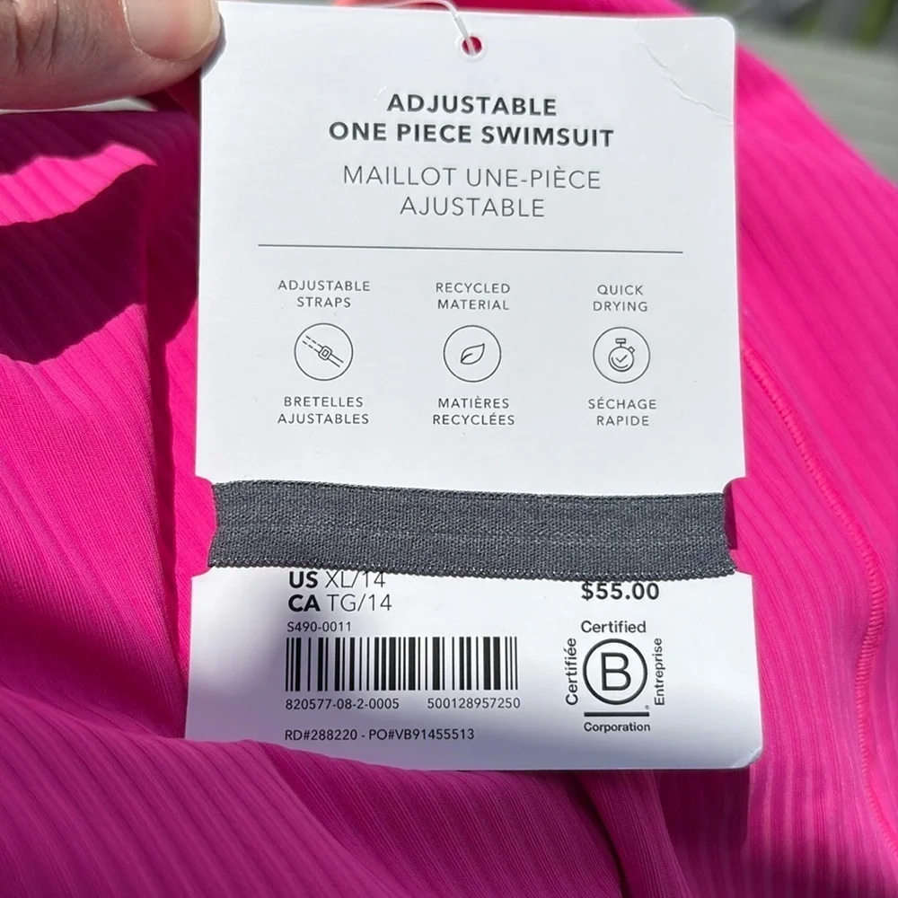 NWT Athleta Girl Adjustable One Piece Pop Pink Swimsuit size XL/14
